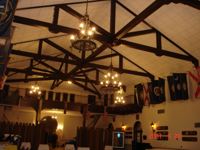 A ceiling shot of Fort Bennings Officers Club.