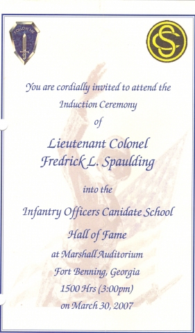 Invitation For LTC Fredrick L. Spauldings Induction into OCS Hall of Fame 